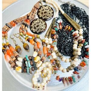 Boho Beaded Semiprecious Gemstones Glass Mixed Lot Wearable Good Condition